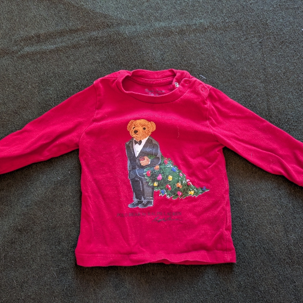 Ralph Lauren Christmas Bear Red Long Sleeve Tee